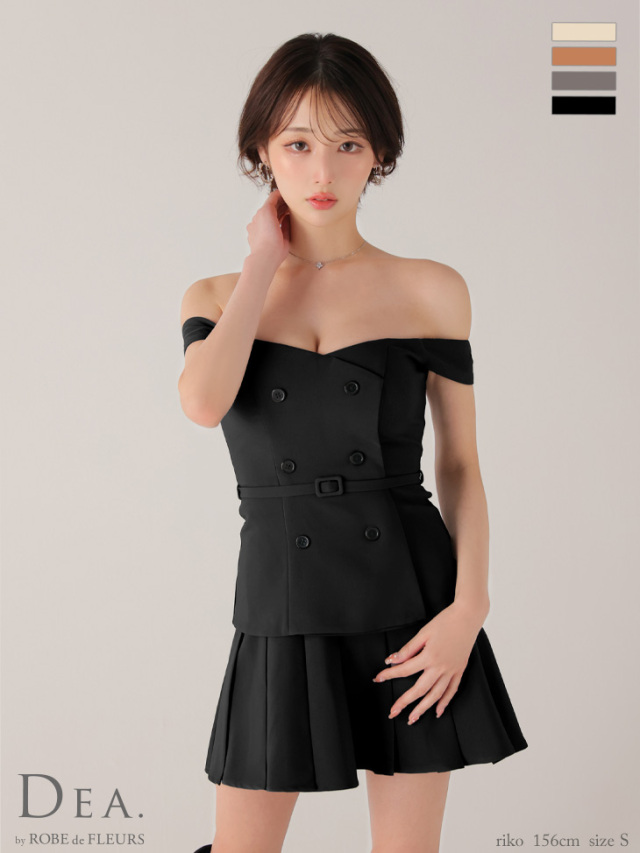 XSサイズあり】オフショルダブルボタンセットアップフレアミニキャバ