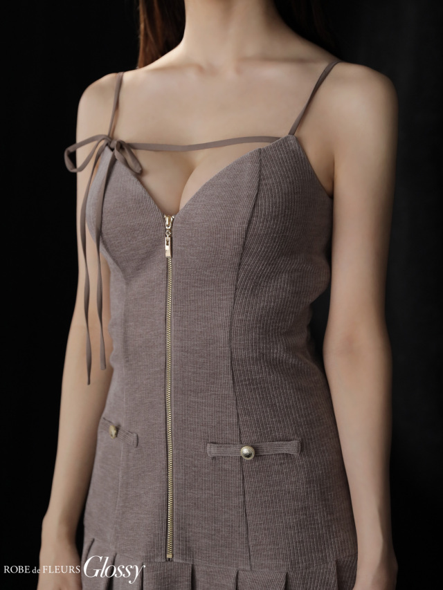 XSサイズあり】バストリボンラメツイードキャミフレアミニキャバドレス