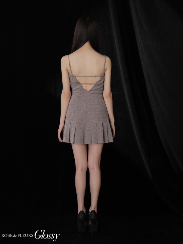 XSサイズあり】バストリボンラメツイードキャミフレアミニキャバドレス