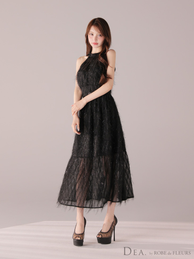 XS～Lサイズあり】フリンジジャガードサテンロングキャバドレス(DE4318)