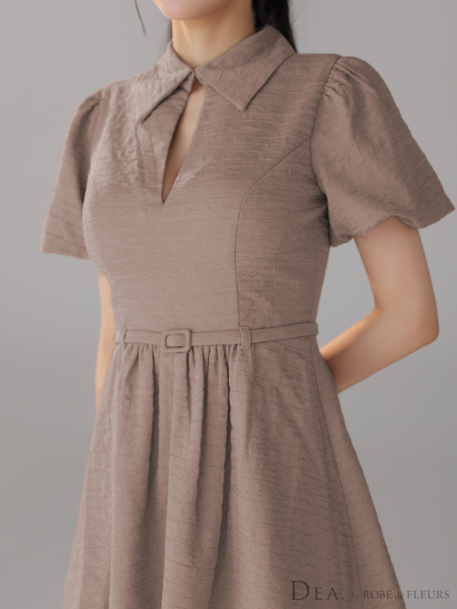 XS～Lサイズあり】ワッフル素材クラシカル襟付きフレアミニキャバ