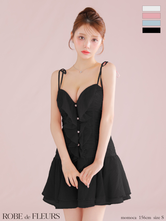 XSサイズあり】サテンフロントシフォンフレアミニキャバドレス(fm4326)