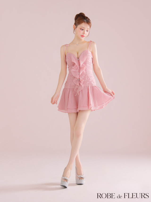 XSサイズあり】サテンフロントシフォンフレアミニキャバドレス(fm4326)