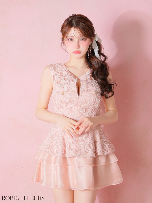 XSサイズあり】フラワーレースティアードペプラムセットアップミニ