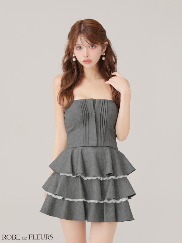 ラメツイルフリルセットアップフレアミニキャバドレス(fm4328)