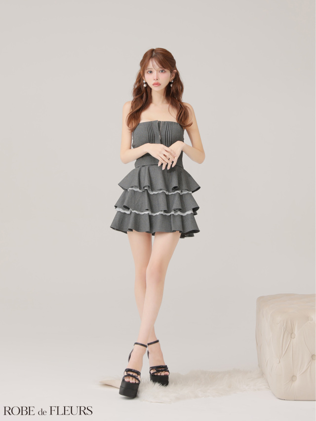 ラメツイルフリルセットアップフレアミニキャバドレス(fm4328)