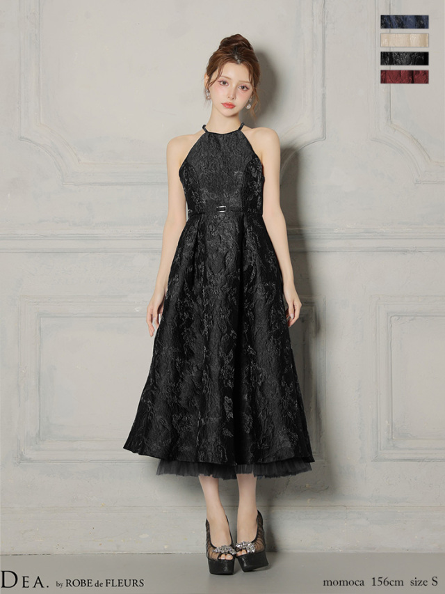 ラメジャガードハイネックフレアロングキャバドレス(DE4332)