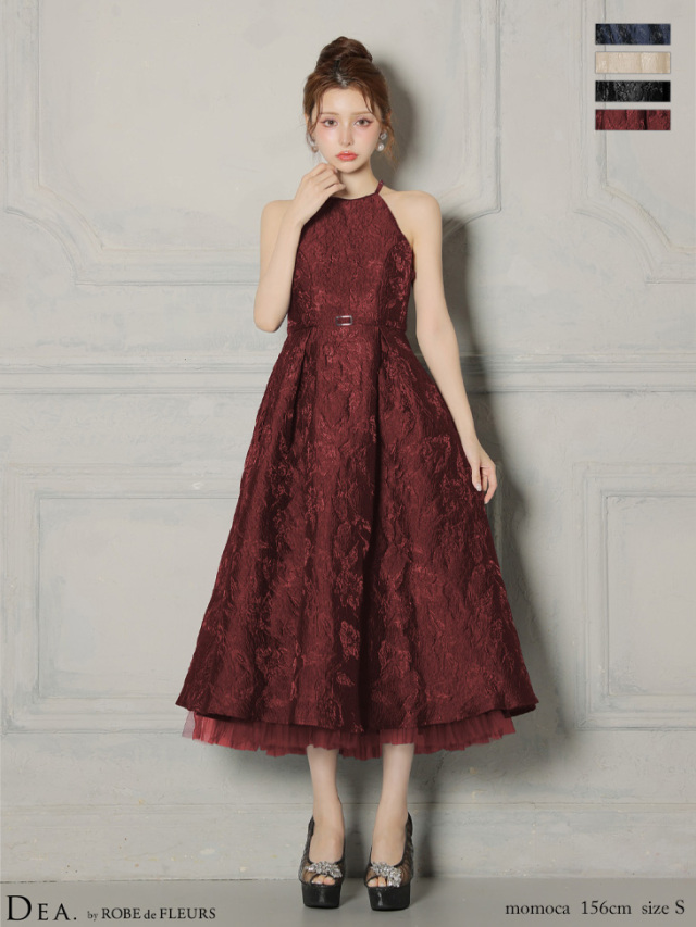 ラメジャガードハイネックフレアロングキャバドレス(DE4332)