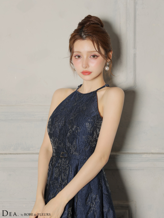 ラメジャガードハイネックフレアロングキャバドレス(DE4332)