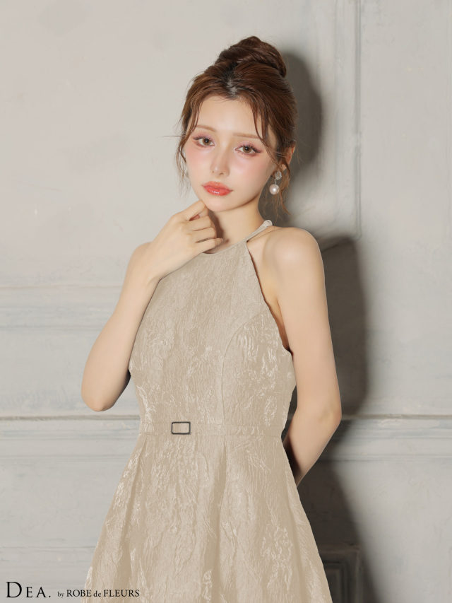 ラメジャガードハイネックフレアロングキャバドレス(DE4332)