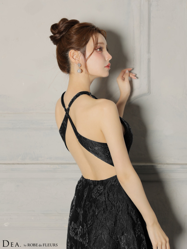 ラメジャガードハイネックフレアロングキャバドレス(DE4332)