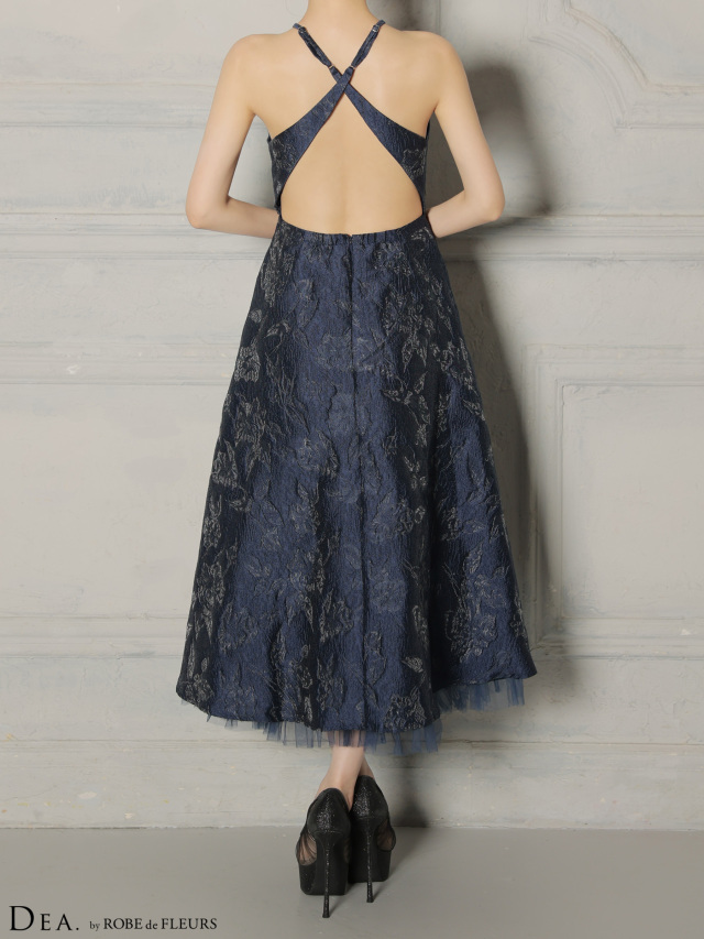 ラメジャガードハイネックフレアロングキャバドレス(DE4332)