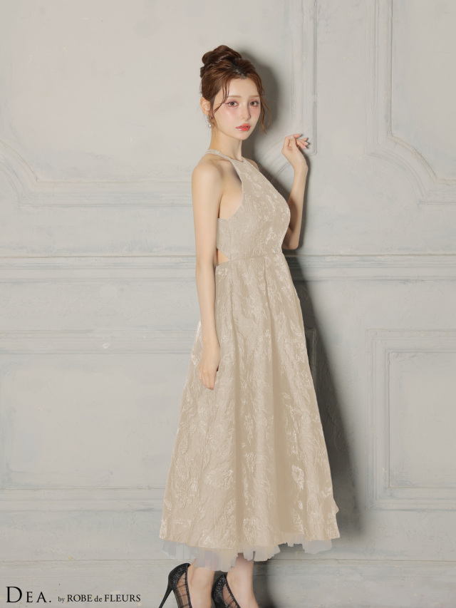 ラメジャガードハイネックフレアロングキャバドレス(DE4332)