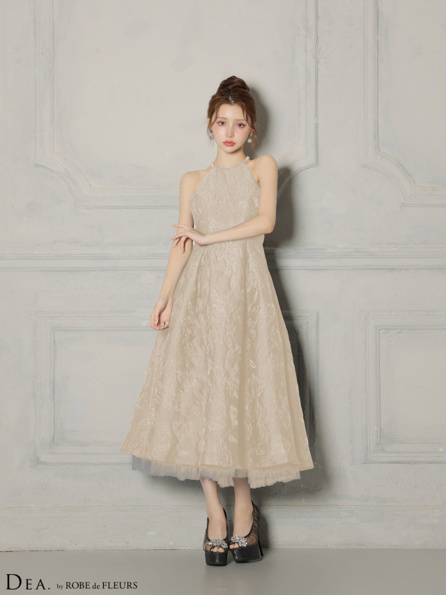 ラメジャガードハイネックフレアロングキャバドレス(DE4332)