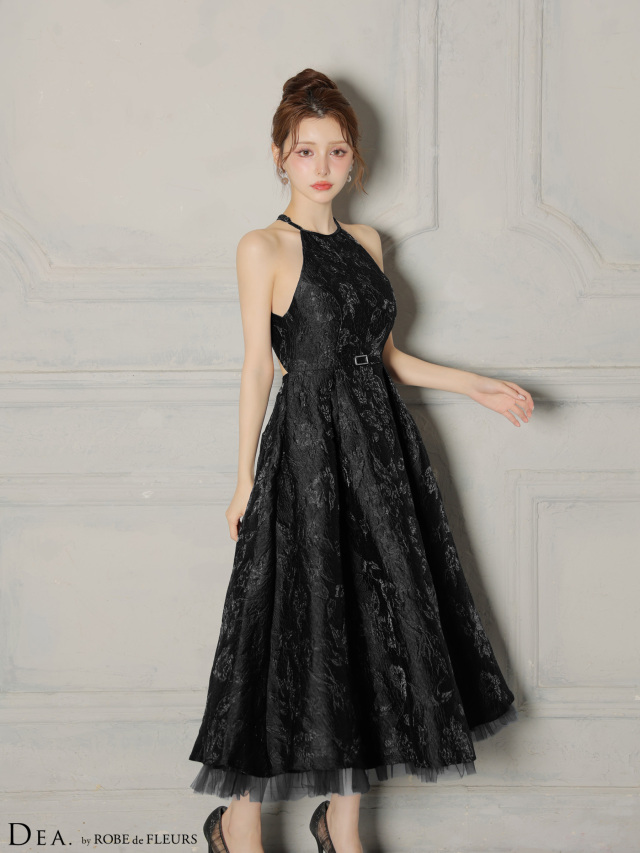 ラメジャガードハイネックフレアロングキャバドレス(DE4332)