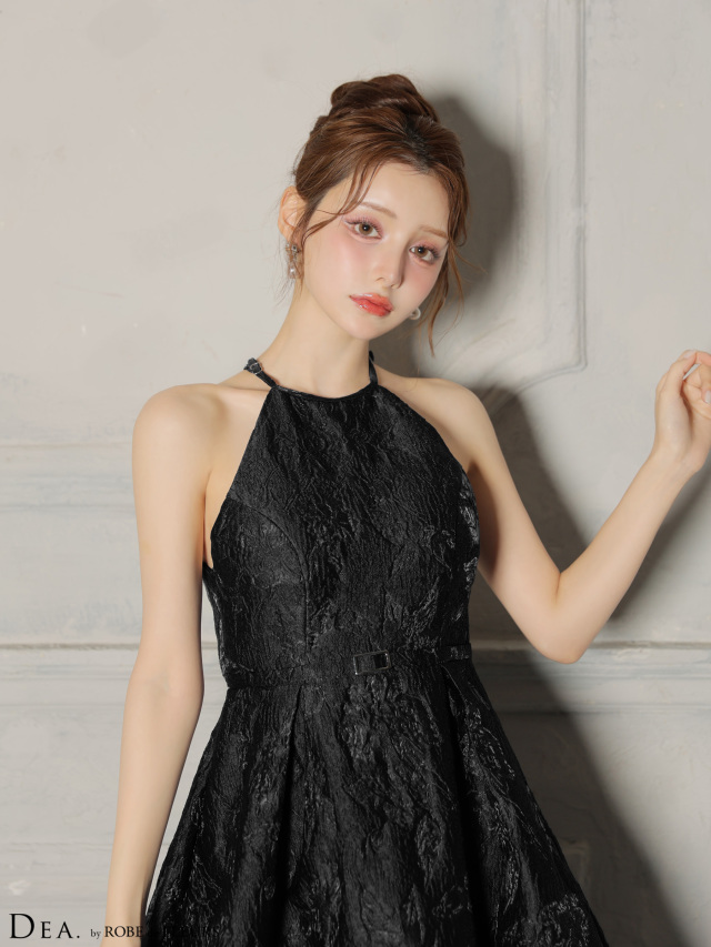 ラメジャガードハイネックフレアロングキャバドレス(DE4332)