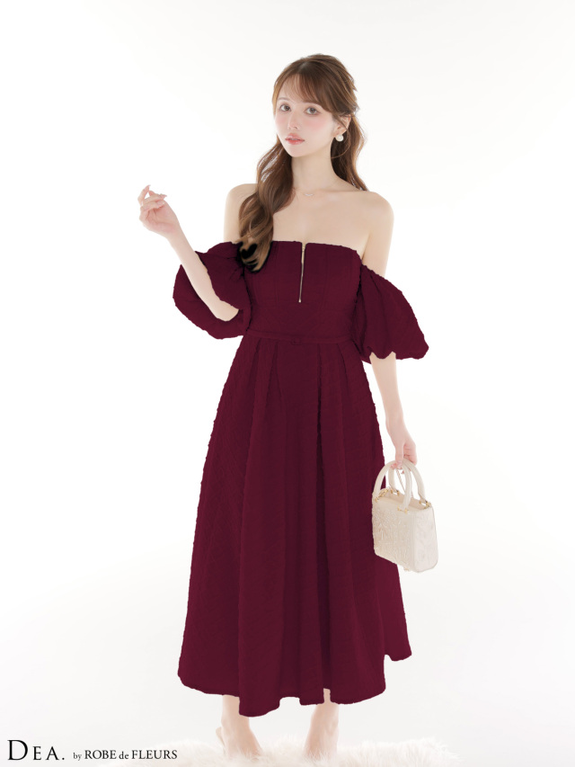 XSサイズあり】ラメジャガードオフショルバルーンスリーブロングキャバ