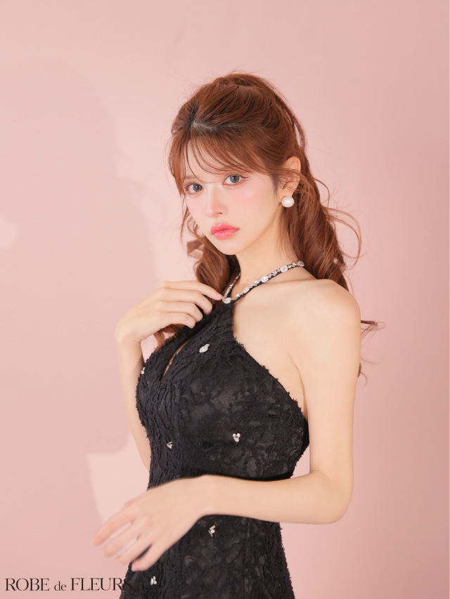 XSサイズあり】フラワーレースホルターネックティアードフレアミニ