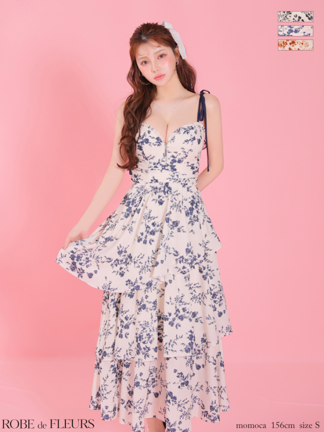 XS〜Lサイズあり】フラワーシフォンティアードロングキャバ