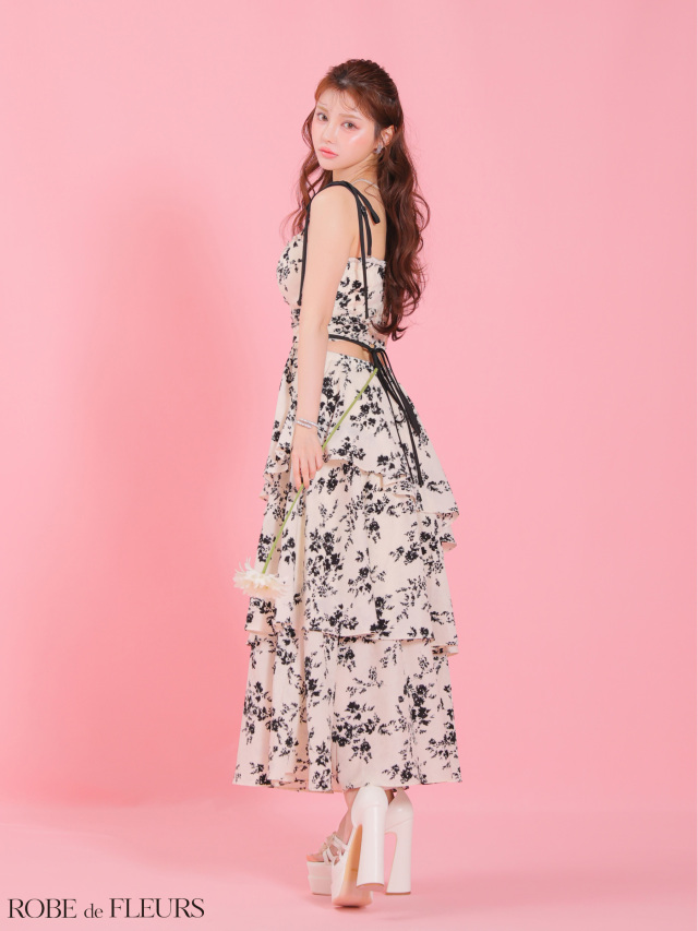 XS〜Lサイズあり】フラワーシフォンティアードロングキャバ