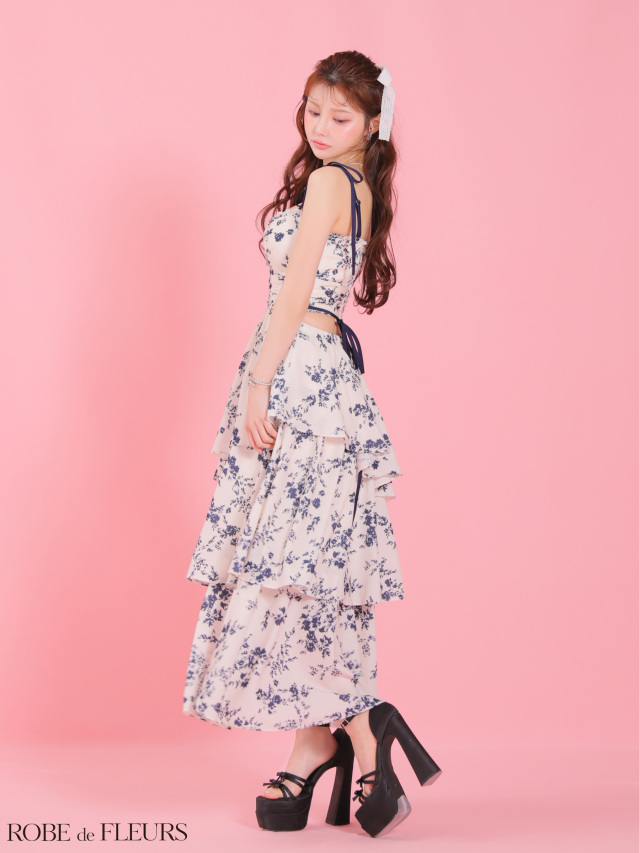 DEA. by ROBE de FLEURS／キャバドレス ロングドレス XS〜Lサイズあり】フラワーシフォンティアードロングキャバ