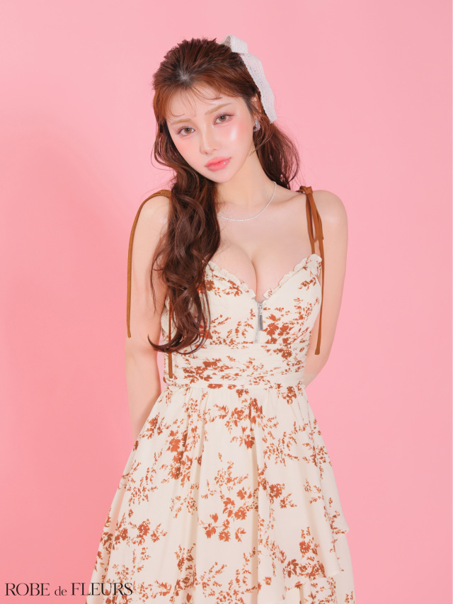 XS〜Lサイズあり】フラワーシフォンティアードロングキャバ