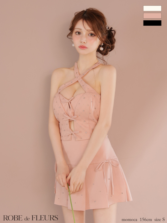 ローブドフルールビジューホルターセットアップミニキャバドレス ROBE de FLEURS ローブドフルール クロスホルタービジューミニ
