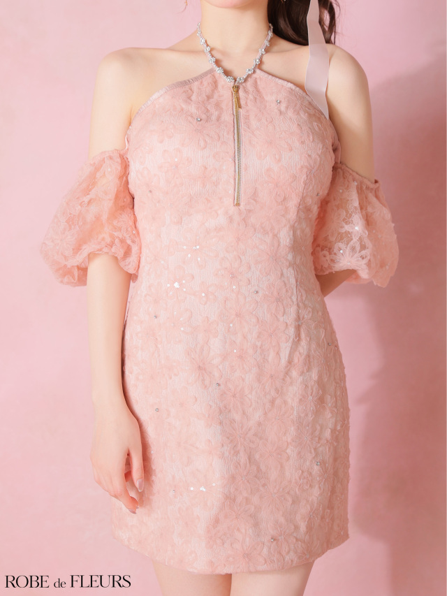 XSサイズあり】フラワーレースラメチュールホルタータイトミニキャバ