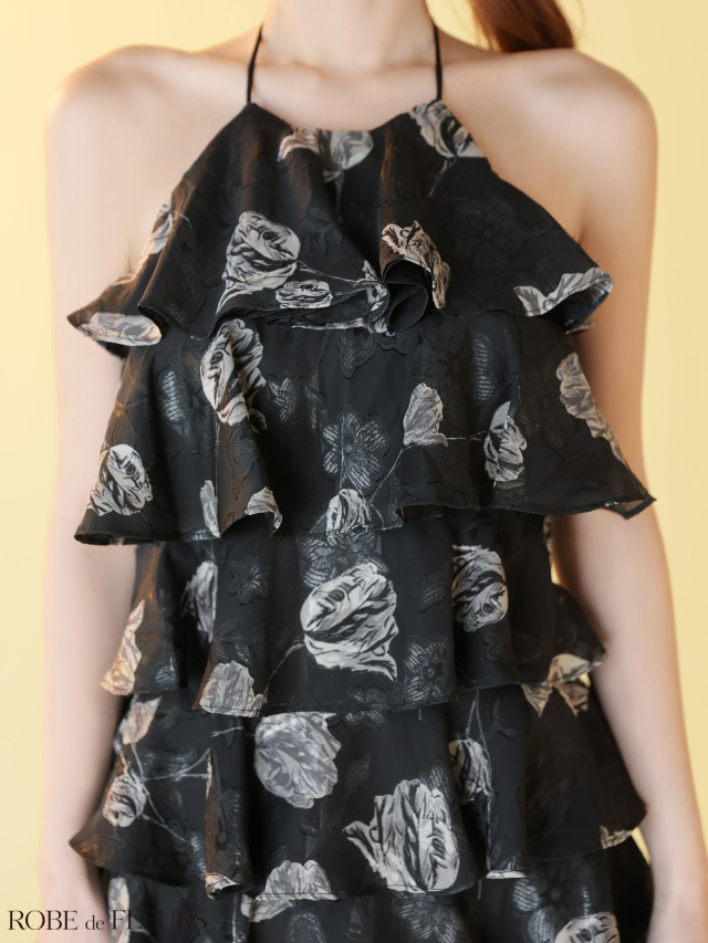 XSサイズあり】フラワージャガードシフォンティアードミニキャバドレス