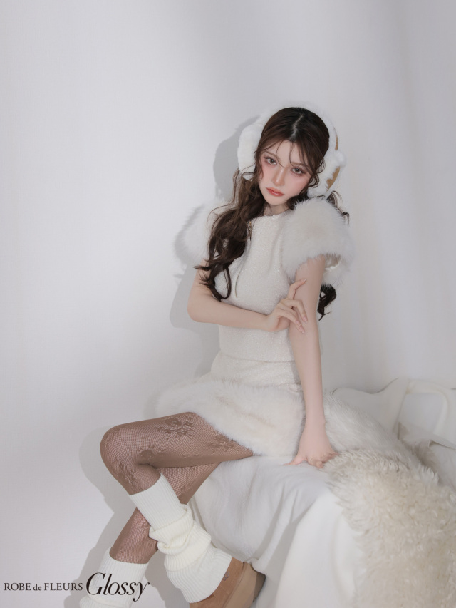 ハット付き　オシャレ　クリスマス　ホワイトファー　ドレス ビーズ装飾付き ハット付き オシャレ クリスマス ホワイトファー ドレス ビーズ装飾