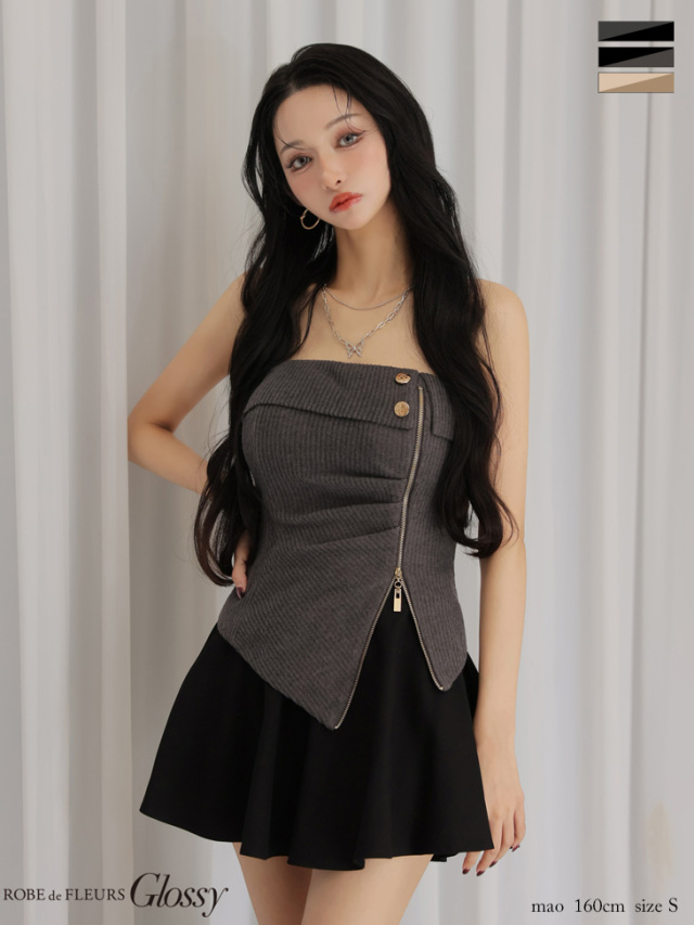 XSサイズあり】ベアトップアシンメトリーセットアップフレアミニキャバ