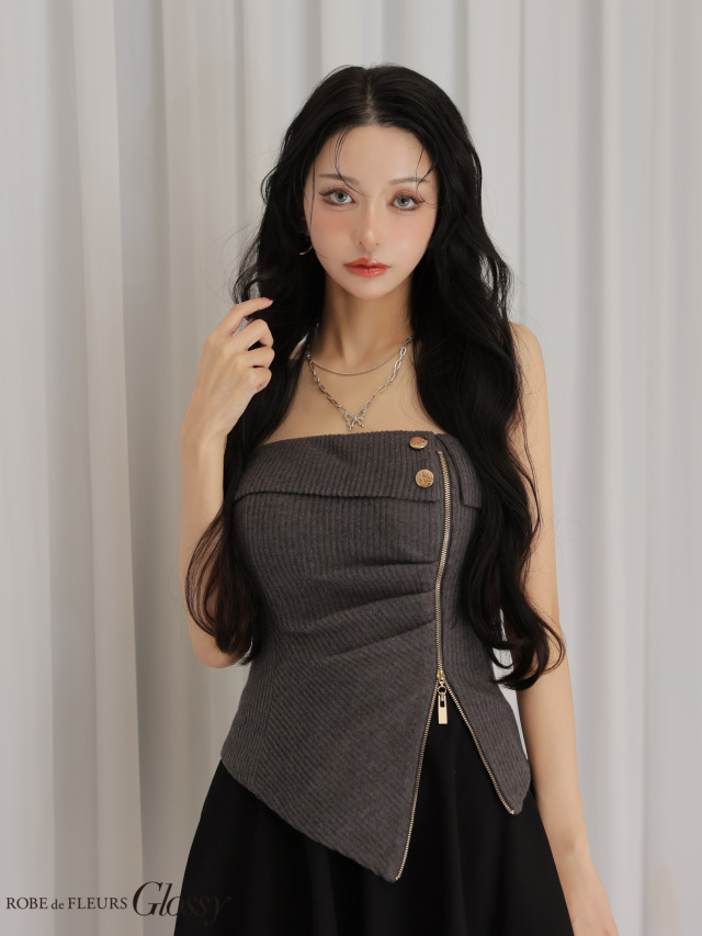 XSサイズあり】ベアトップアシンメトリーセットアップフレアミニキャバ