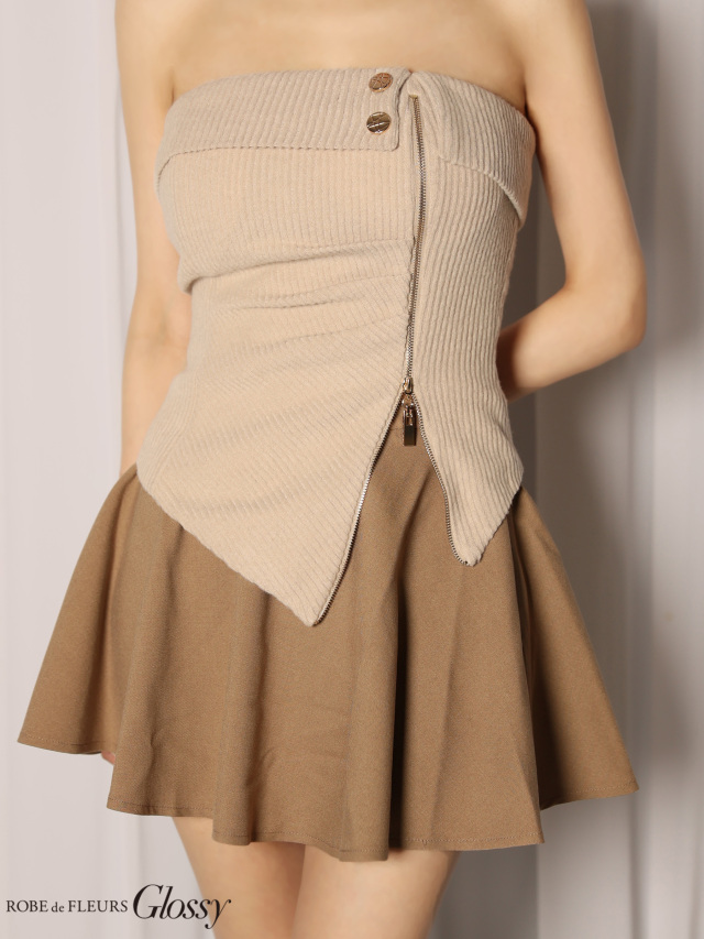 XSサイズあり】ベアトップアシンメトリーセットアップフレアミニキャバ