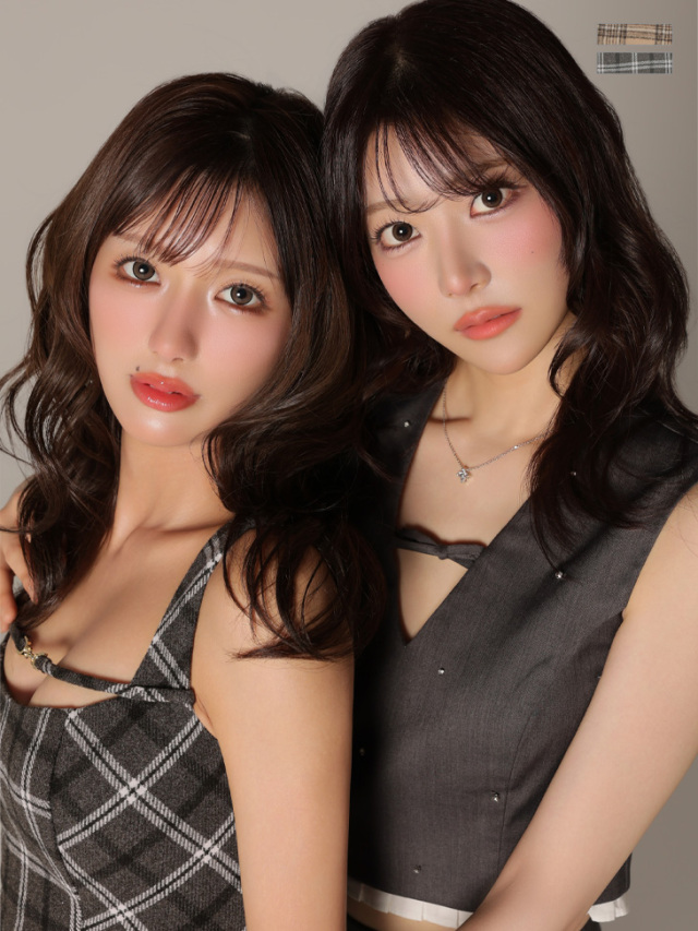 DE4608 ベージュ チェック柄 キャバドレス S XSサイズあり【DEA./ディア】ラメツイード/ プリーツ/ ノースリーブ