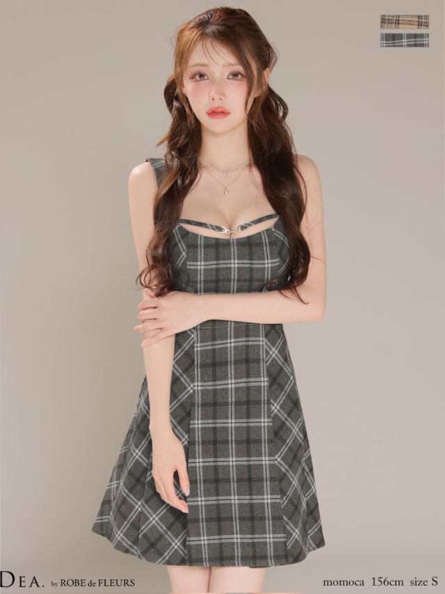 XSサイズあり】ふんわり起毛チェックキャミソールフレアミニキャバ