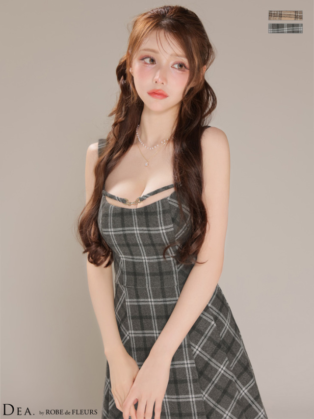 XSサイズあり】ふんわり起毛チェックキャミソールフレアミニキャバ