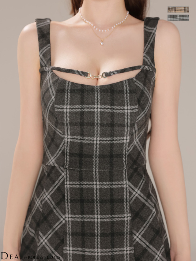 XSサイズあり】ふんわり起毛チェックキャミソールフレアミニキャバ