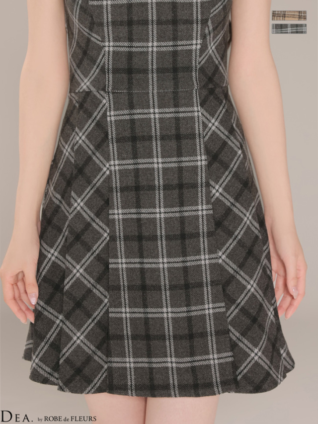 XSサイズあり】ふんわり起毛チェックキャミソールフレアミニキャバ