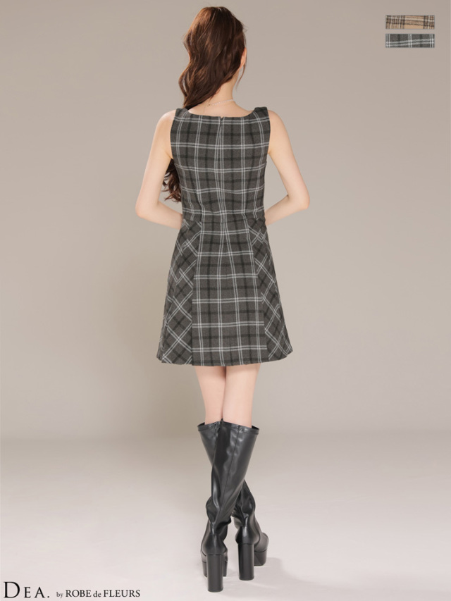 XSサイズあり】ふんわり起毛チェックキャミソールフレアミニキャバ