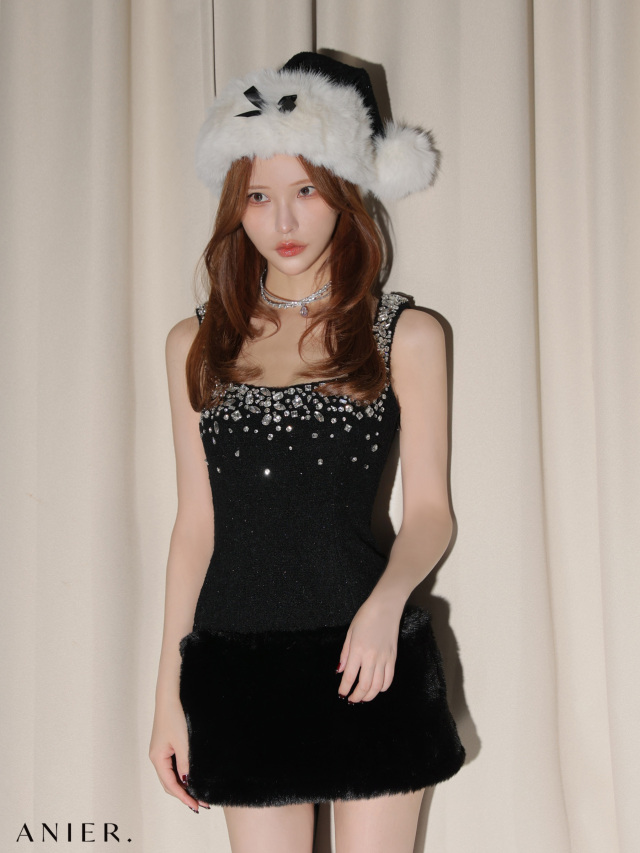 クラシカルミニボンネット XSサイズあり】Bijou lame tweed mini Santa (anier4045)