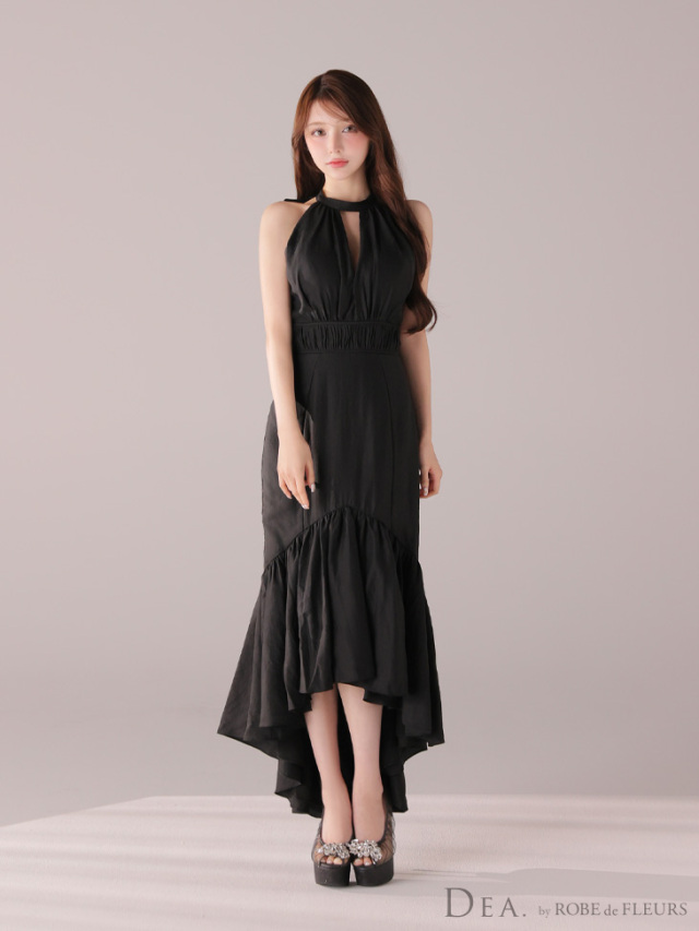 XS～Lサイズあり】オーガンジーサテンホルターロングキャバドレス(DE4611)