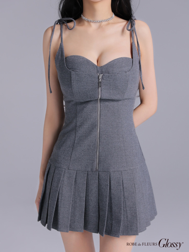 ROBE de FLEURS デニムホルターバストジップフレアミニキャバドレス