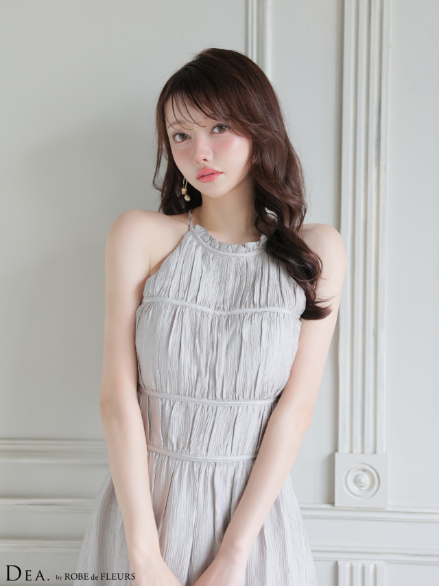 S～Lサイズあり】ホルターネックサテンティアードフレアロングキャバ