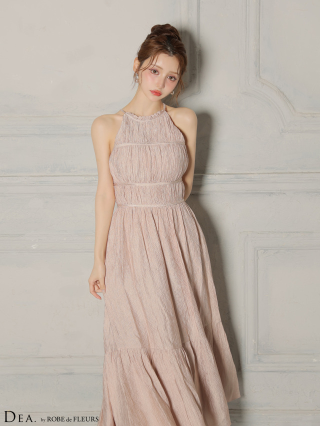 S～Lサイズあり】ホルターネックサテンティアードフレアロングキャバ