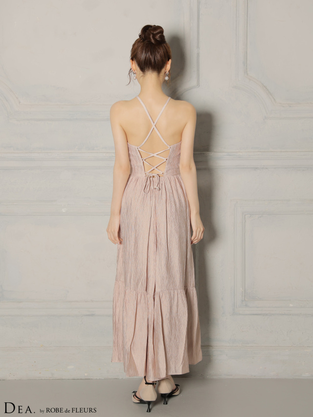 S～Lサイズあり】ホルターネックサテンティアードフレアロングキャバ