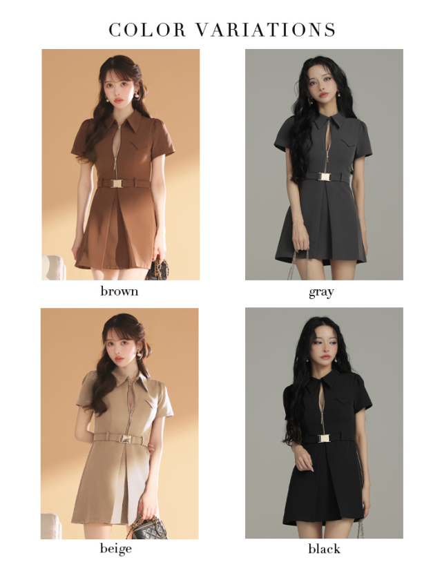 シャツカラーウエストベルトフレアミニキャバドレス(GL4617) sugar XS-Lサイズあり【Glossy/グロッシー】シャツカラー/ ウエストベルト