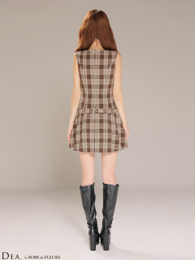 XSサイズあり】Vカットジップチェック柄タイトミニキャバドレス(DE4618)