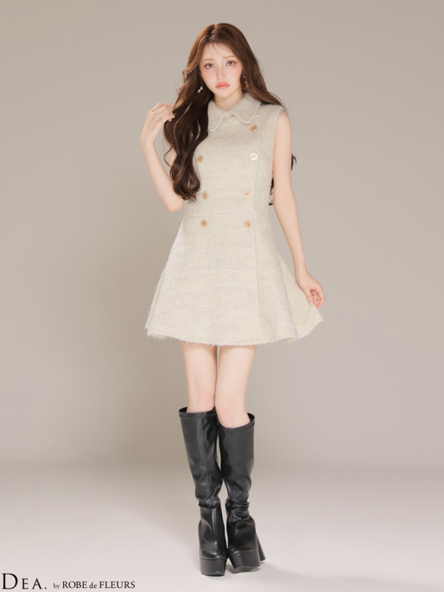 XSサイズあり】シャギーウールダブルボタンフレアミニキャバドレス(DE4619)