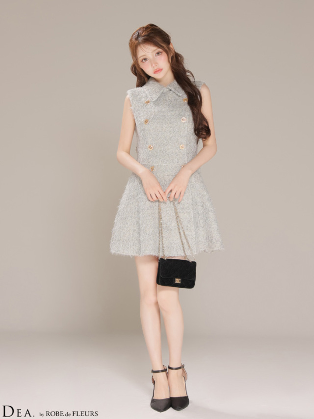 XSサイズあり】シャギーウールダブルボタンフレアミニキャバドレス(DE4619)