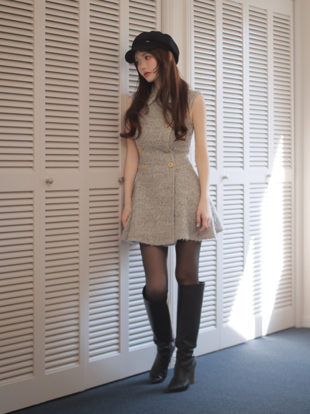 XSサイズあり】シャギーウールダブルボタンフレアミニキャバドレス(DE4619)